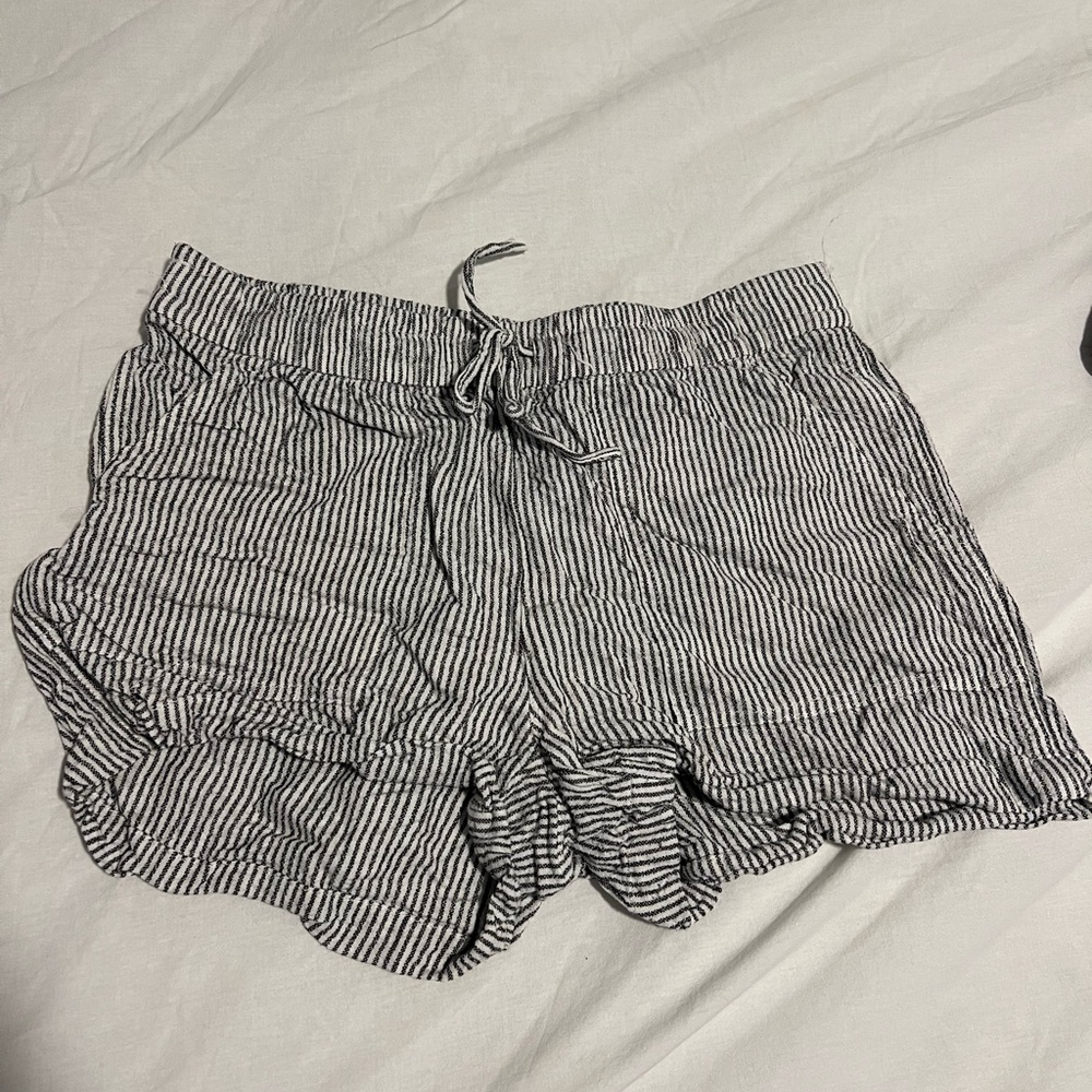 J. Crew Mid-Rise Gray and White Striped Linen Shorts